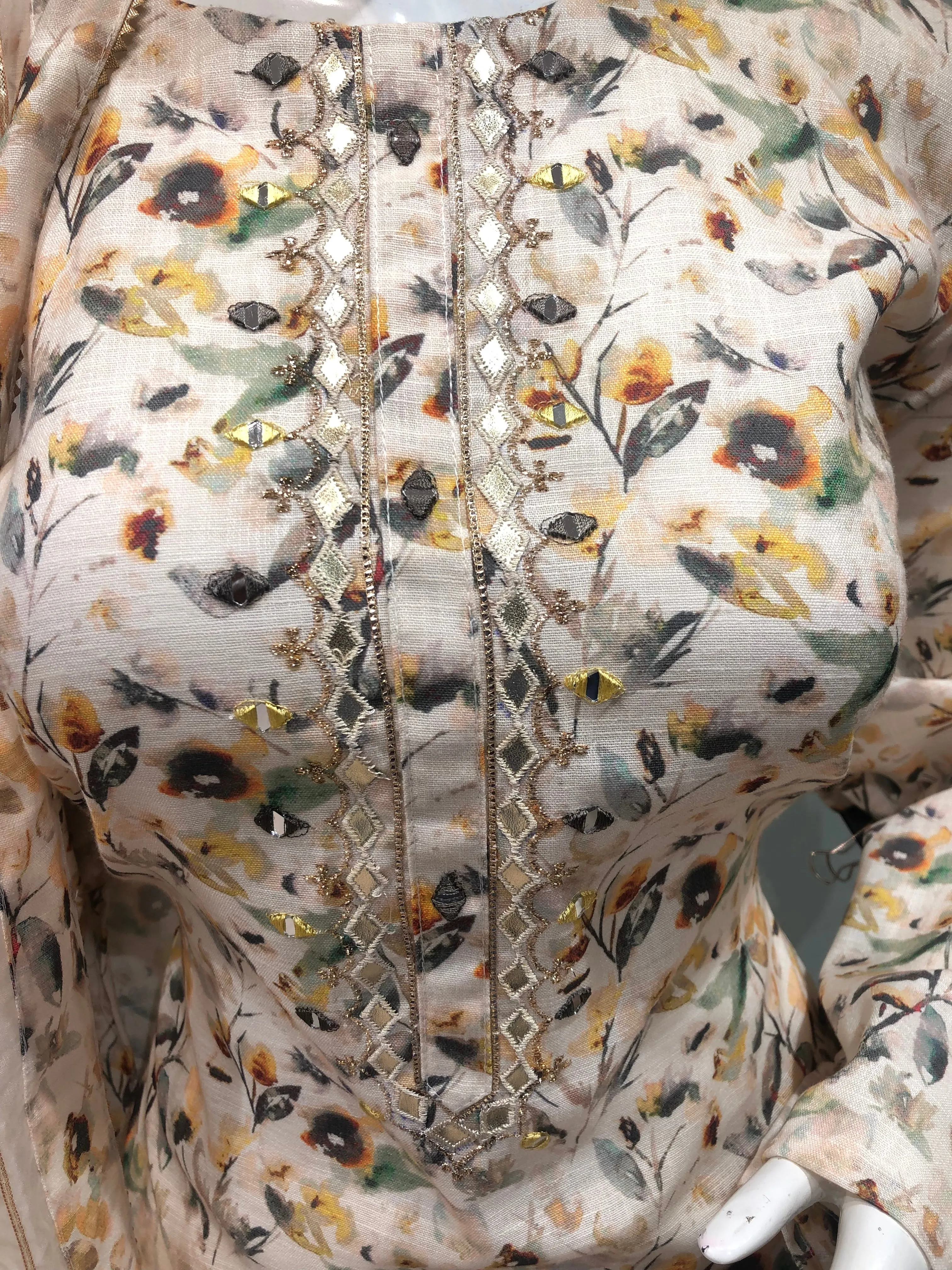 Cotton Unstitched Suit Leather With Mirror Embroidery