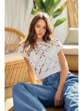 CUT OUT SHORT SLEEVE SWEATER