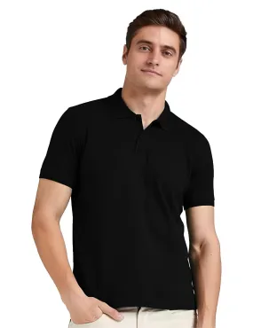 Men's Regular Fit Polo Neck Half Sleeve Solid Uniform T-Shirt | Polo T-Shirt for Men (Black)