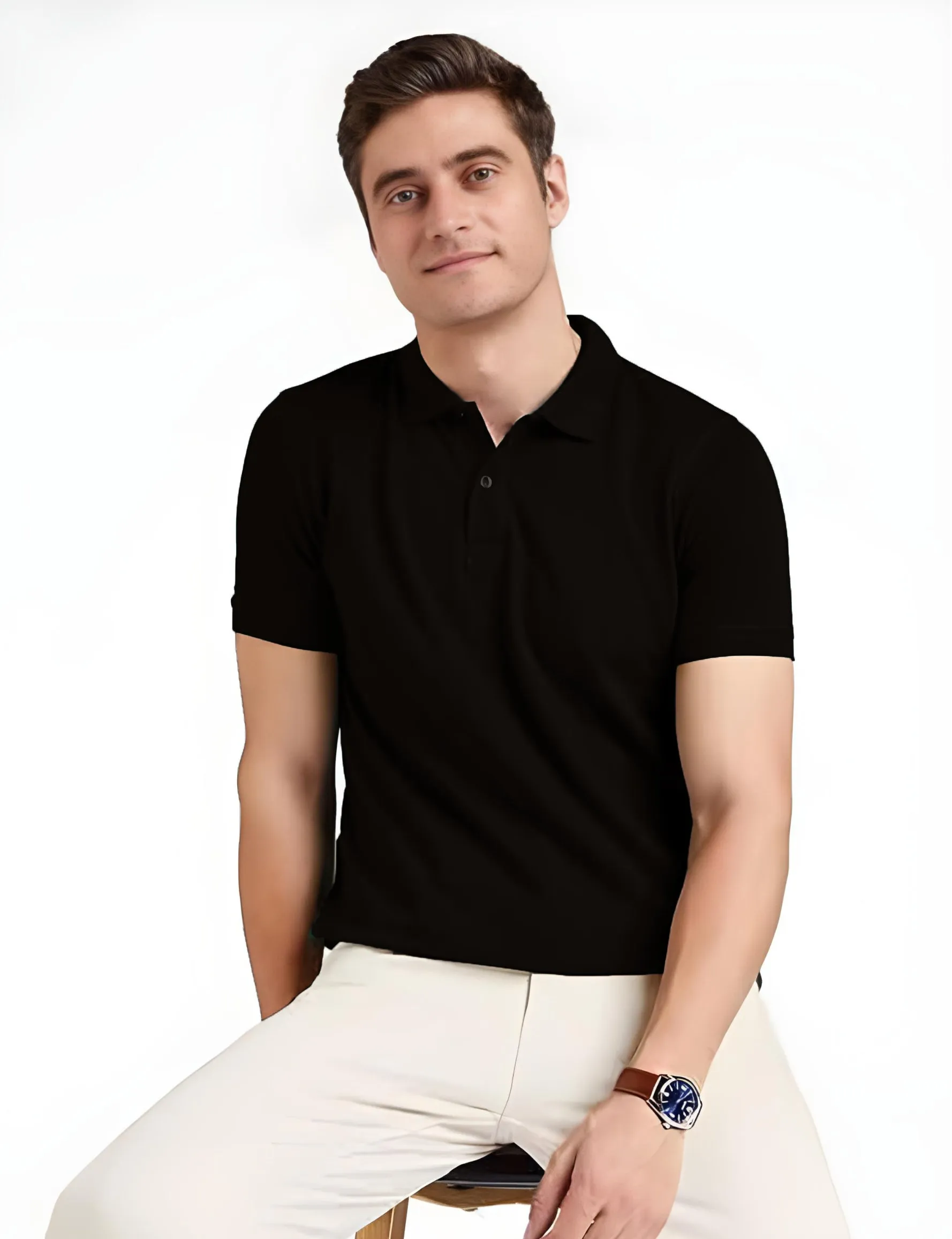 Men's Regular Fit Polo Neck Half Sleeve Solid Uniform T-Shirt | Polo T-Shirt for Men (Black)