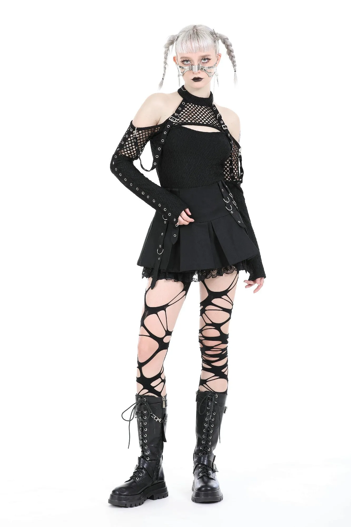 Punk locomotive net cutout tops TW566