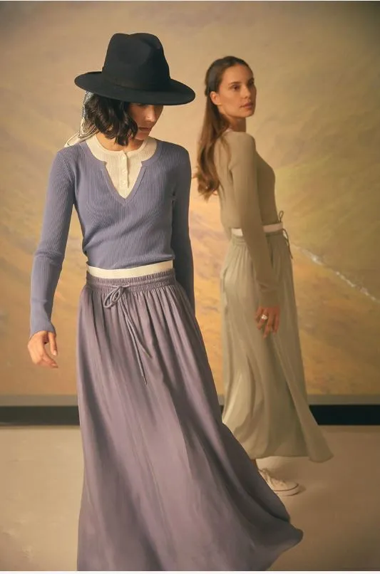 Satin Skirt with Double Waistband