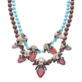 Stunning Double Chain Crystal Rhinestone Tear Drop Statement Necklace JN243 Pink