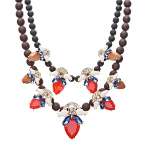 Stunning Double Chain Crystal Rhinestone Tear Drop Statement Necklace JN243 Red