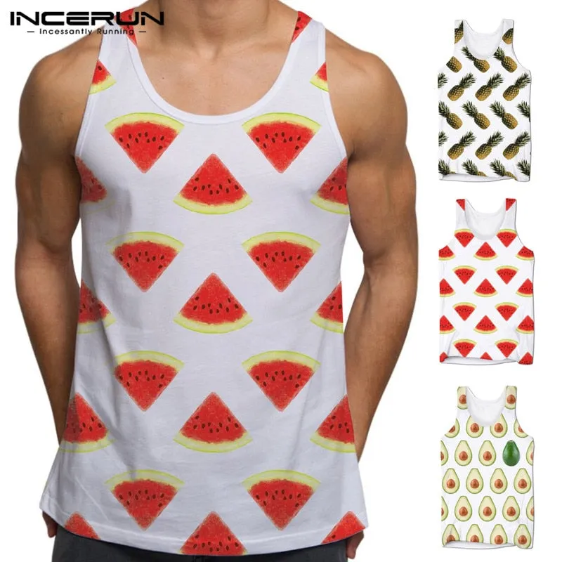 Summer Hawaiian Fruits Camisa HipHop Leisure Vest Men Tank Tops Sleeveless Floral Male Tee Tops Joggers Gyms Tank Tee Hombre