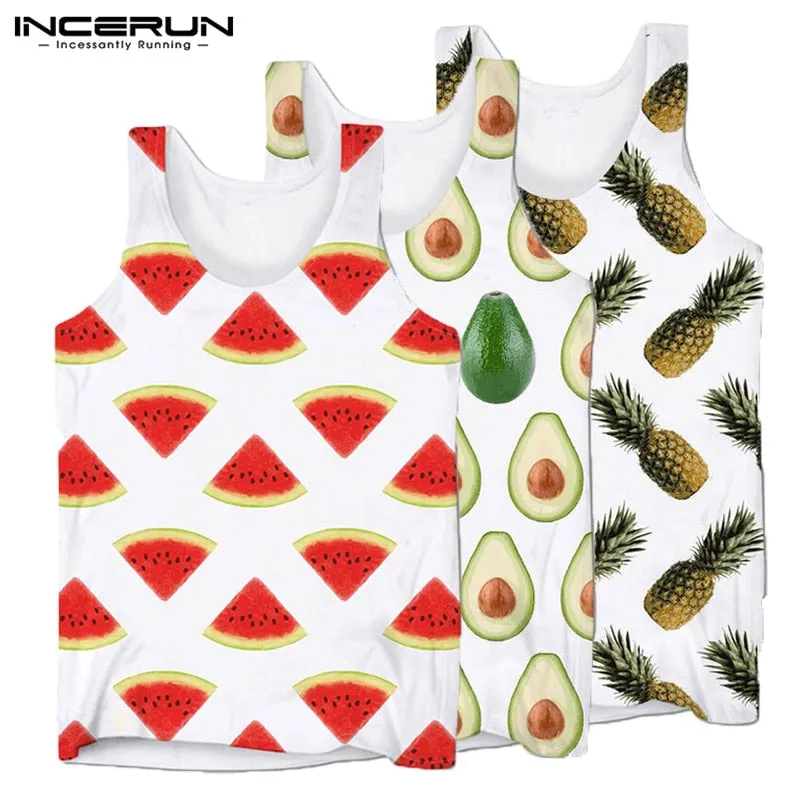 Summer Hawaiian Fruits Camisa HipHop Leisure Vest Men Tank Tops Sleeveless Floral Male Tee Tops Joggers Gyms Tank Tee Hombre
