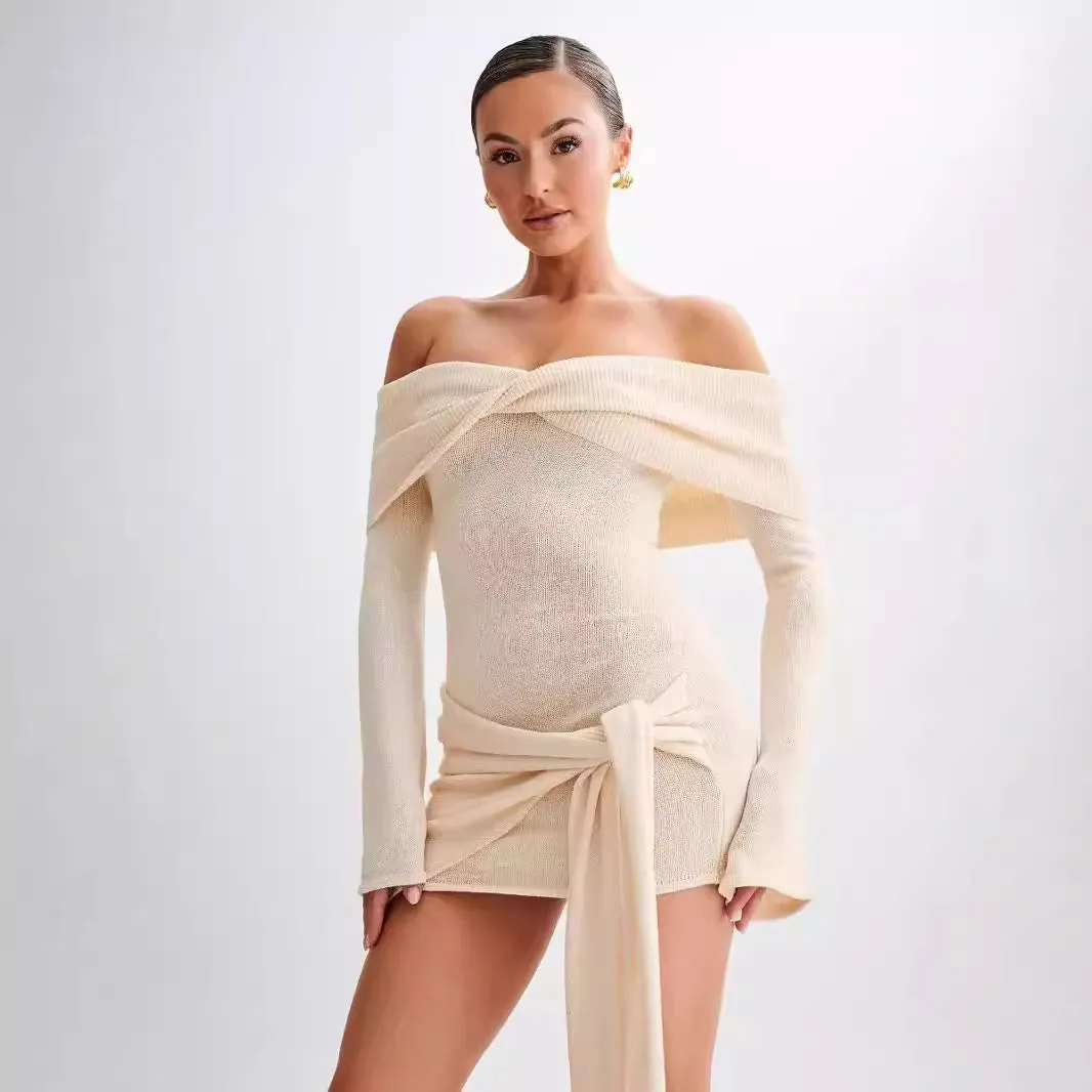 Sweaters Off-shoulder Tied Dress