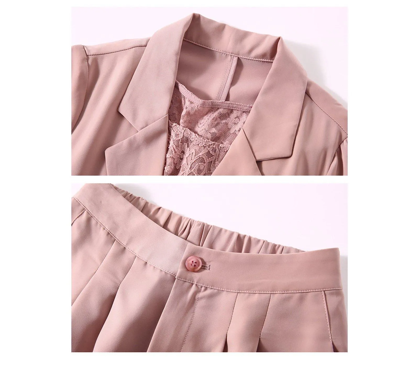 Three Quarter Sleeve Blazer Cropped Wide Leg Lace Tank Set