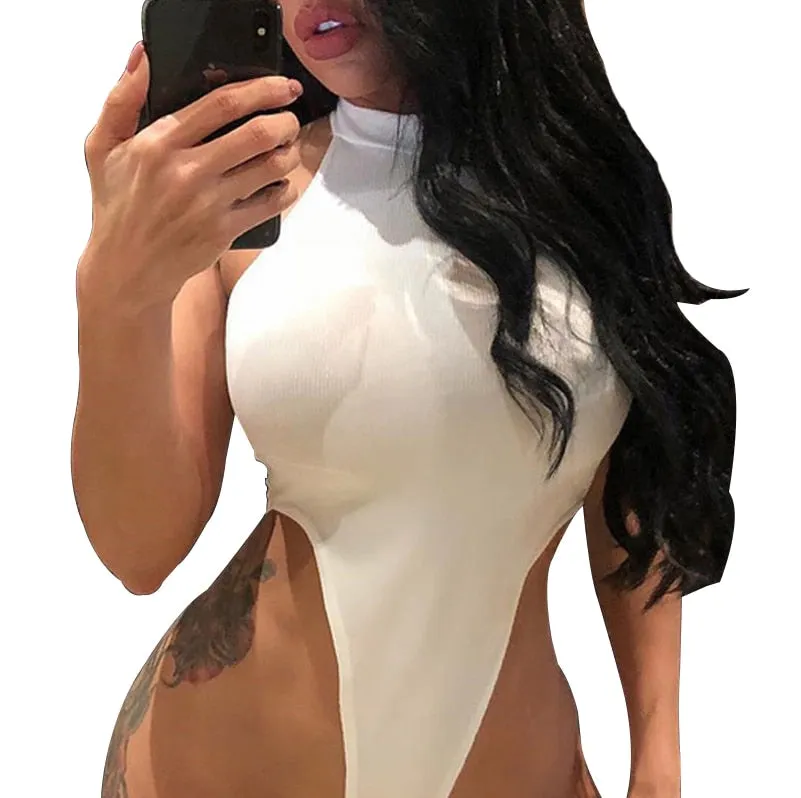 Women Ladies Sexy Sleeveless Solid Color High Cut Slim Skinny Bodycon Club Beach Fashion Halter Bodysuits Leotard